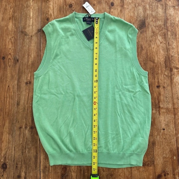 Brooks Brothers 100% Pima Cotton Green Classic V-Neck Sweater Vest Men Large NWT - Picture 4 of 8